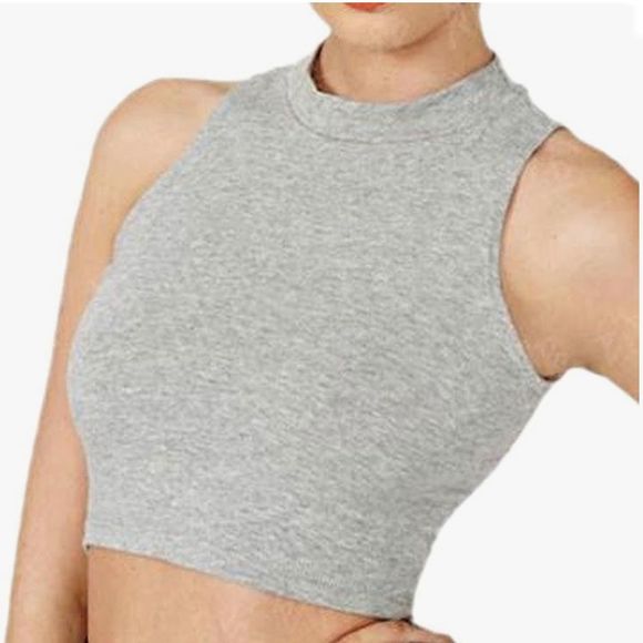 Truly Madly Deeply Tops - Cotton Sleeveless Mock Turtleneck Stretchy Crop Top